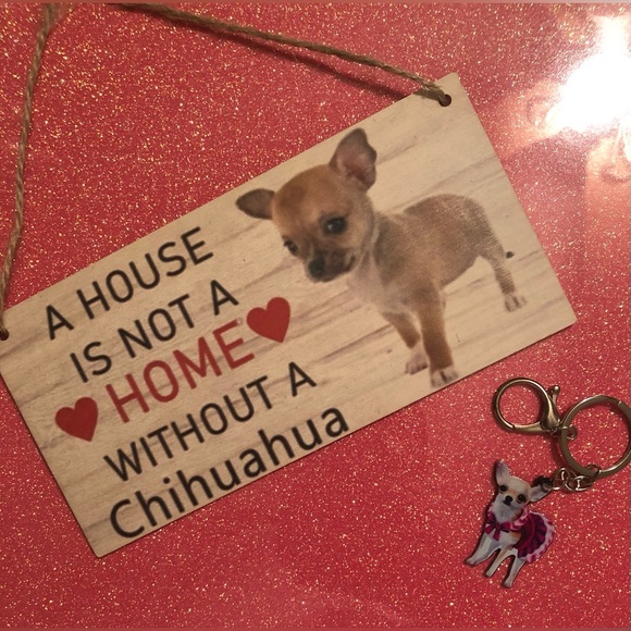 Signs; Tin (11.8x7.87”) & Wooden (7.78 x4”) Chihuahua w/BONUS Acrylic Keychain - Picture 2 of 6